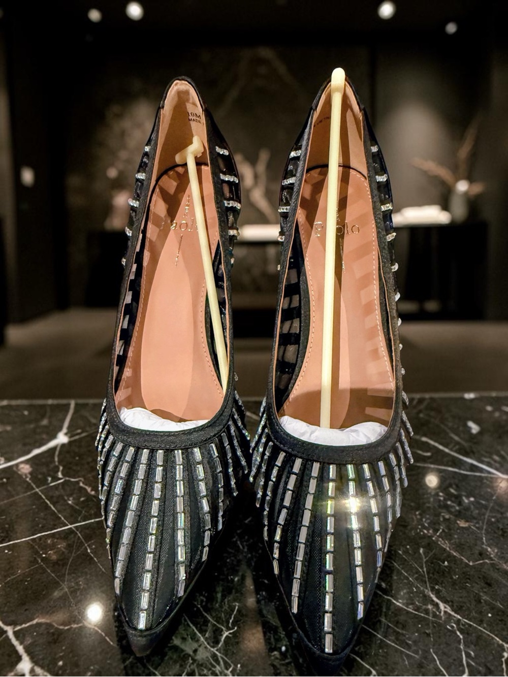 Paolo Black Beaded Pointed-Toe Heels